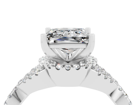 White gold Princess Cut Moissanite Halo Twist Band Solitaire Prong Setting Ring_4