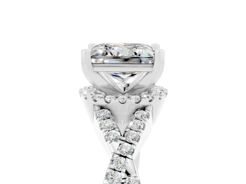 White gold Princess Cut Moissanite Halo Twist Band Solitaire Prong Setting Ring_5