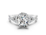 White gold Princess Cut Moissanite Halo Twist Band Solitaire Prong Setting Ring