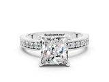 White gold Princess Cut Moissanite Milgrain Pavé Engagement Ring with Four-Prong Setting_12