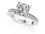 White gold Princess Cut Moissanite Milgrain Pavé Engagement Ring with Four-Prong Setting_13