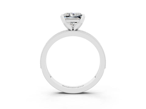 White gold Princess Cut Moissanite Milgrain Pavé Engagement Ring with Four-Prong Setting_15