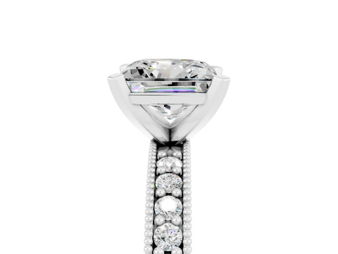 White gold Princess Cut Moissanite Milgrain Pavé Engagement Ring with Four-Prong Setting_17