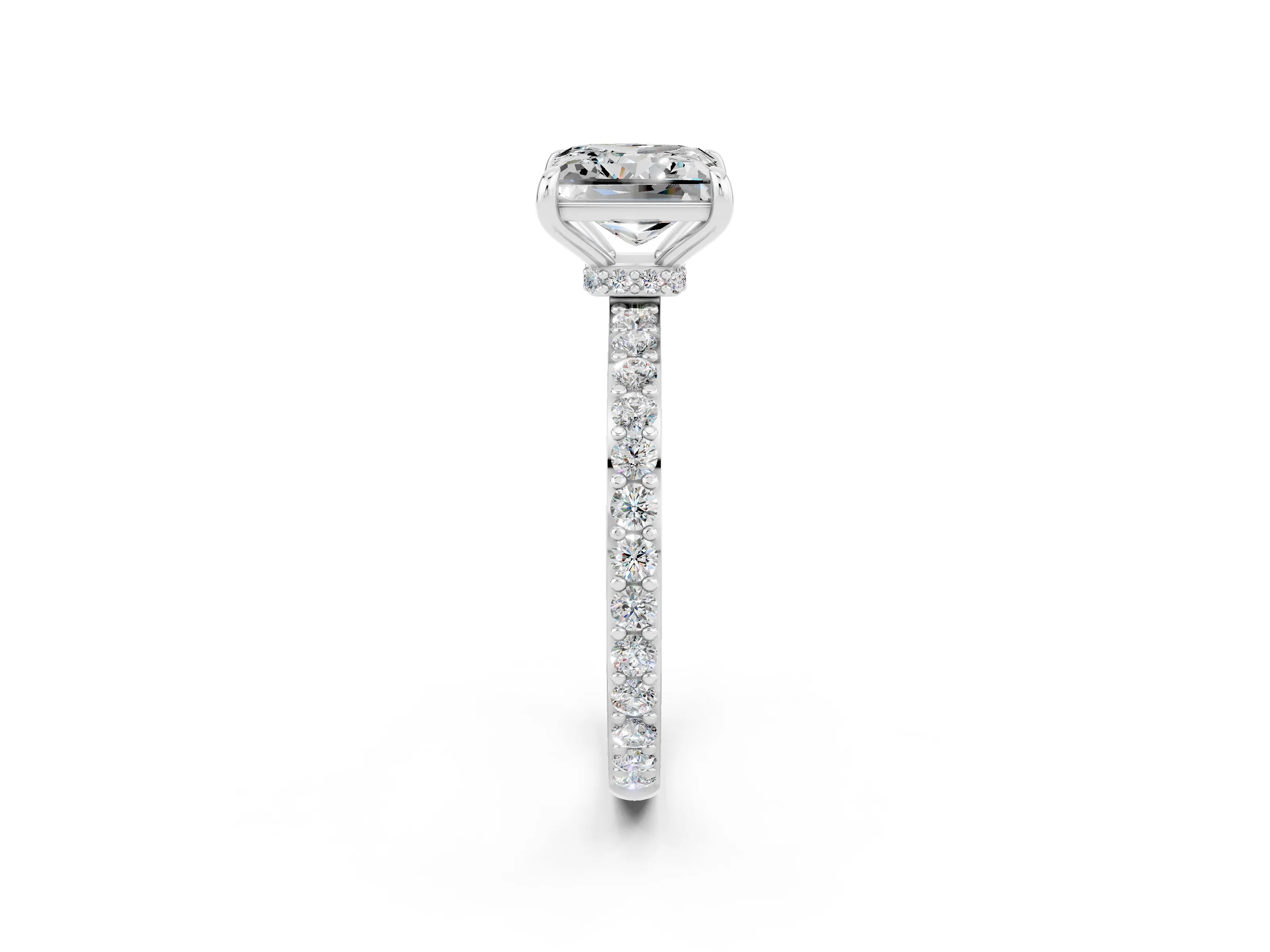 White gold Princess Cut Moissanite Pavé Engagement Ring with Round  Accents and Prong Setting_26