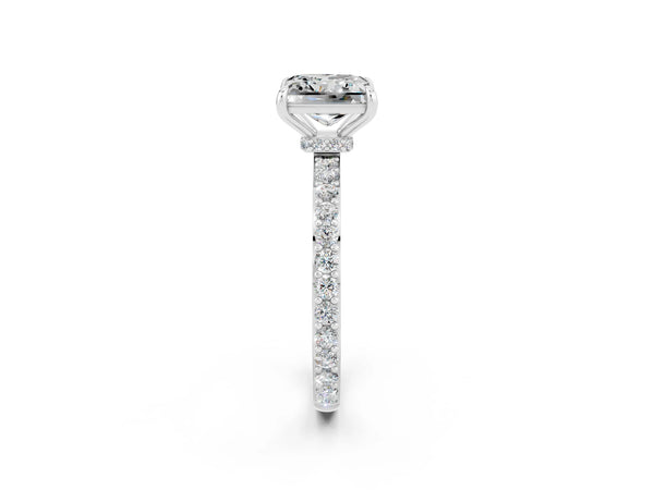White gold Princess Cut Moissanite Pavé Engagement Ring with Round  Accents and Prong Setting