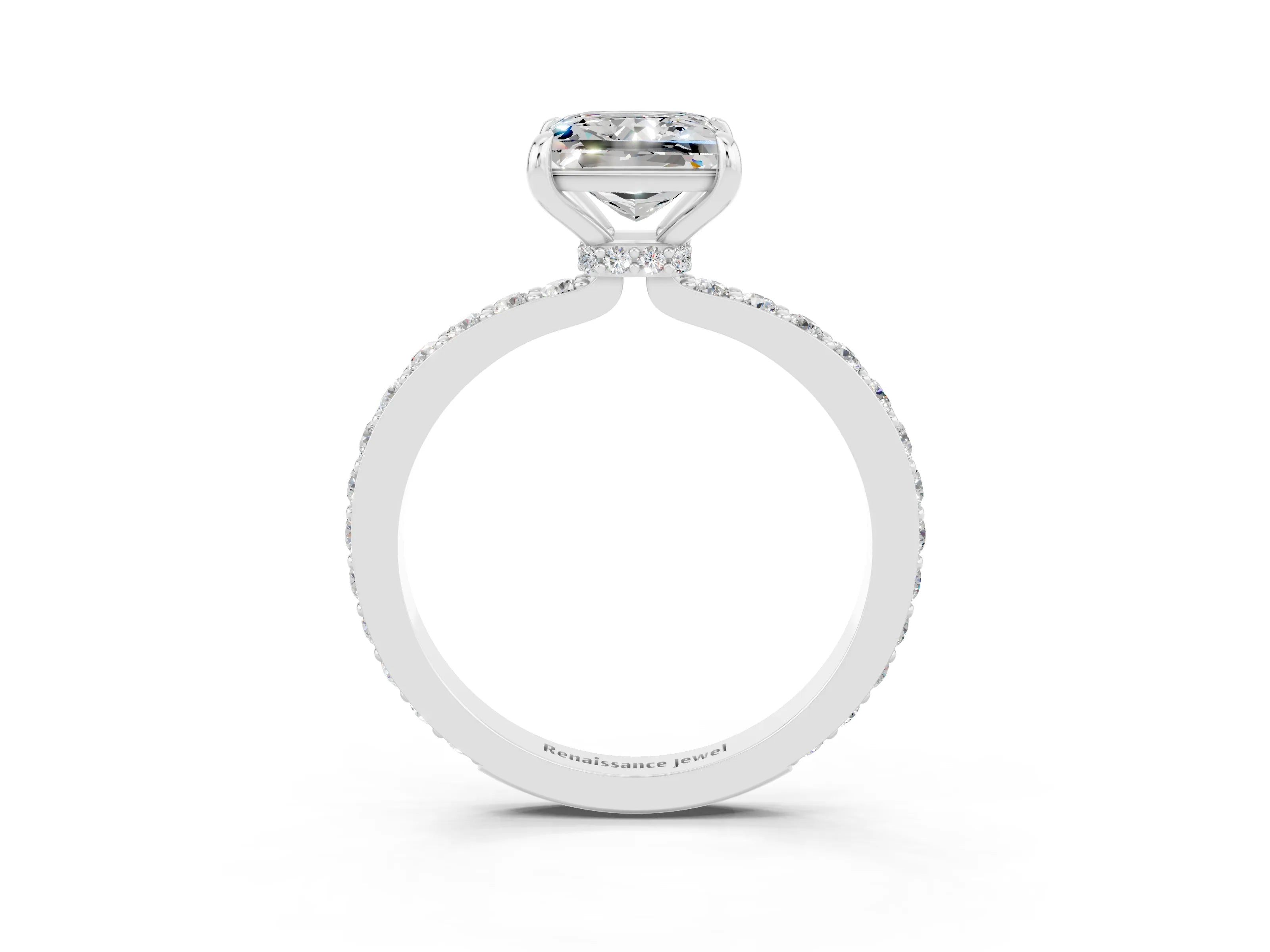 White gold Princess Cut Moissanite Pavé Engagement Ring with Round  Accents and Prong Setting_27