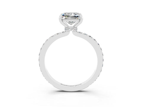 White gold Princess Cut Moissanite Pavé Engagement Ring with Round  Accents and Prong Setting_27