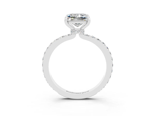 White gold Princess Cut Moissanite Pavé Engagement Ring with Round  Accents and Prong Setting