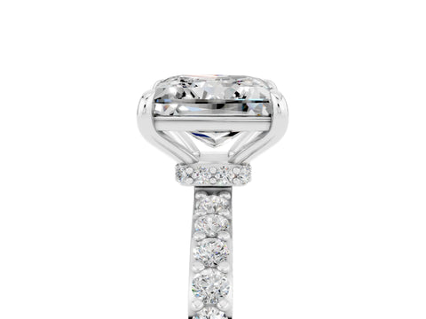 White gold Princess Cut Moissanite Pavé Engagement Ring with Round  Accents and Prong Setting_29