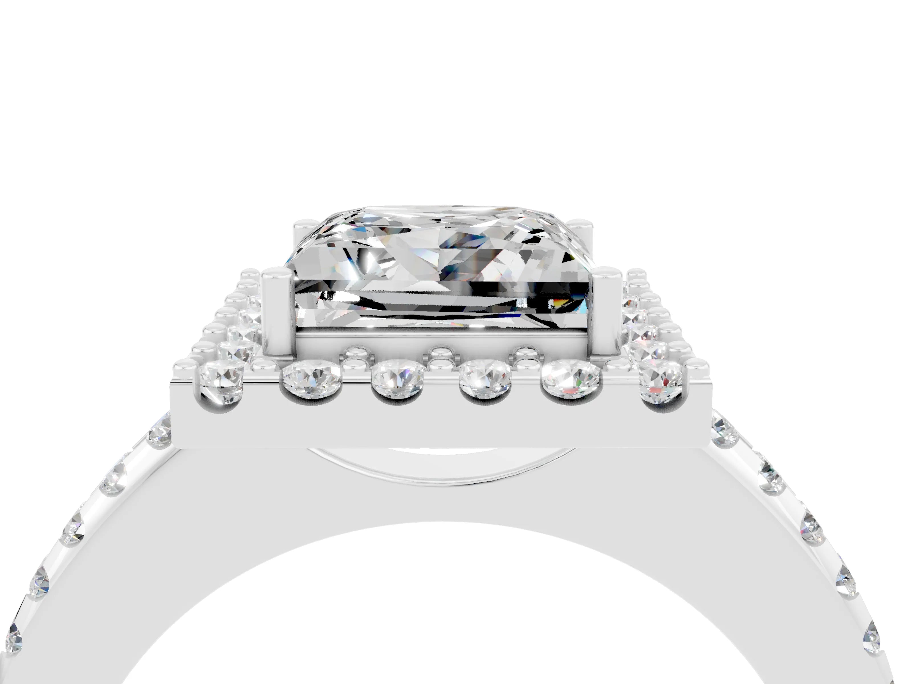 White gold Princess Cut Moissanite Pavé Halo Ring with Four-Prong Setting_36