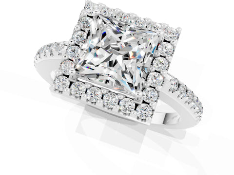 White gold Princess Cut Moissanite Pavé Halo Ring with Four-Prong Setting_37