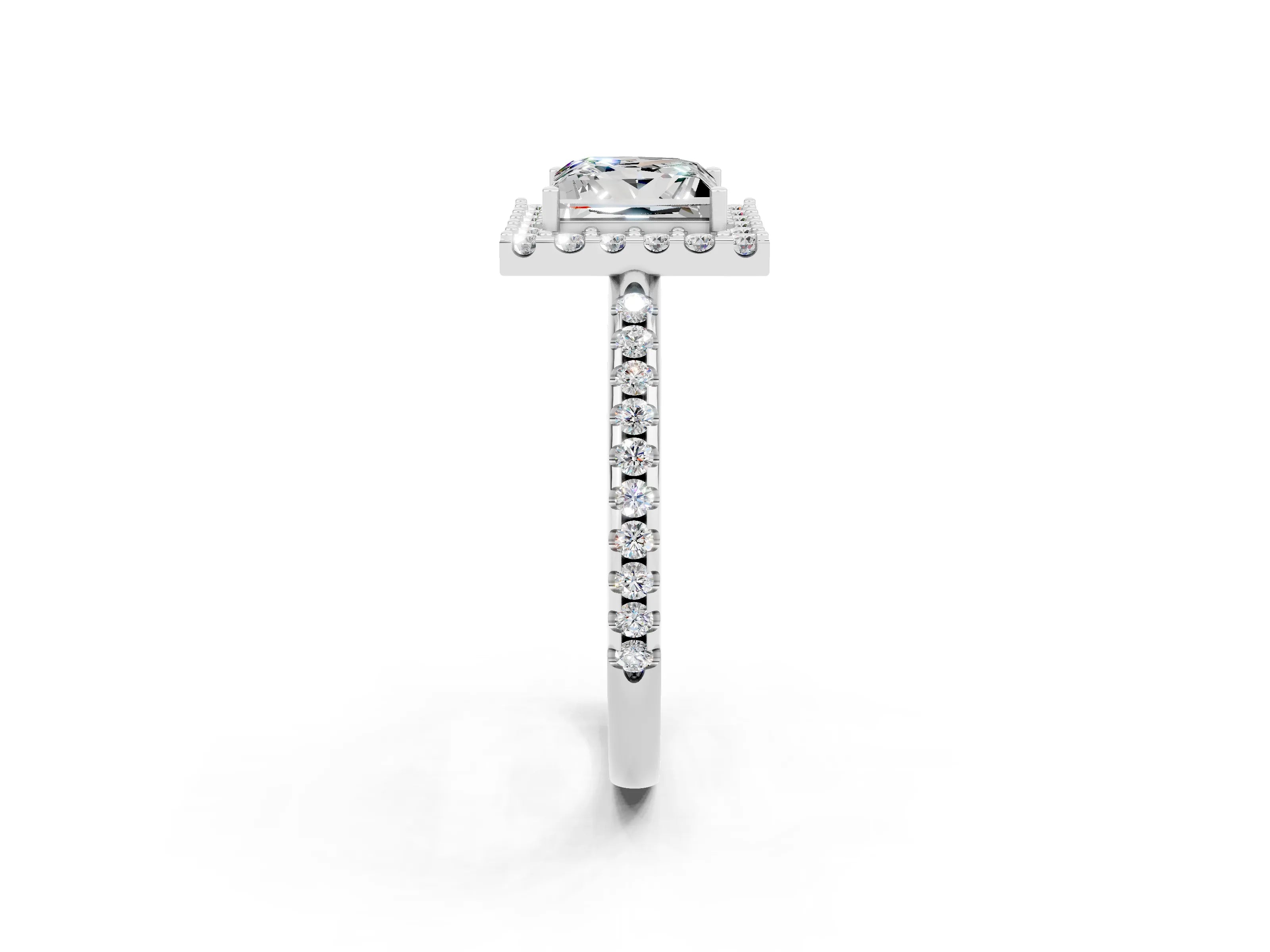 White gold Princess Cut Moissanite Pavé Halo Ring with Four-Prong Setting_38