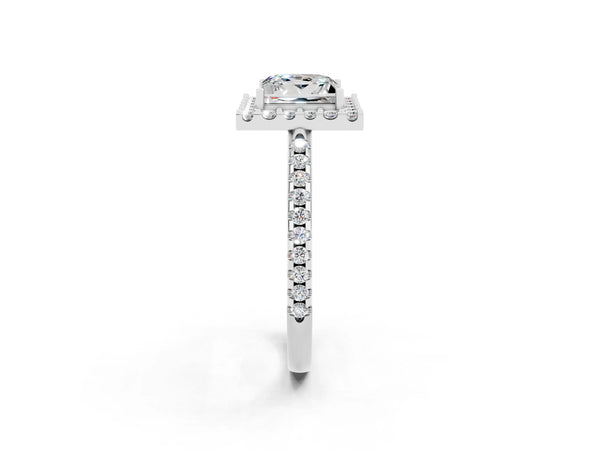 Platinum Princess Cut Moissanite Pavé Halo Ring with Four-Prong Setting