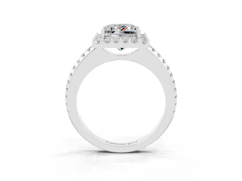 White gold Princess Cut Moissanite Pavé Halo Ring with Four-Prong Setting_39