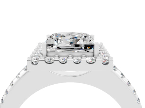 White gold Princess Cut Moissanite Pavé Halo Ring with Four-Prong Setting_40