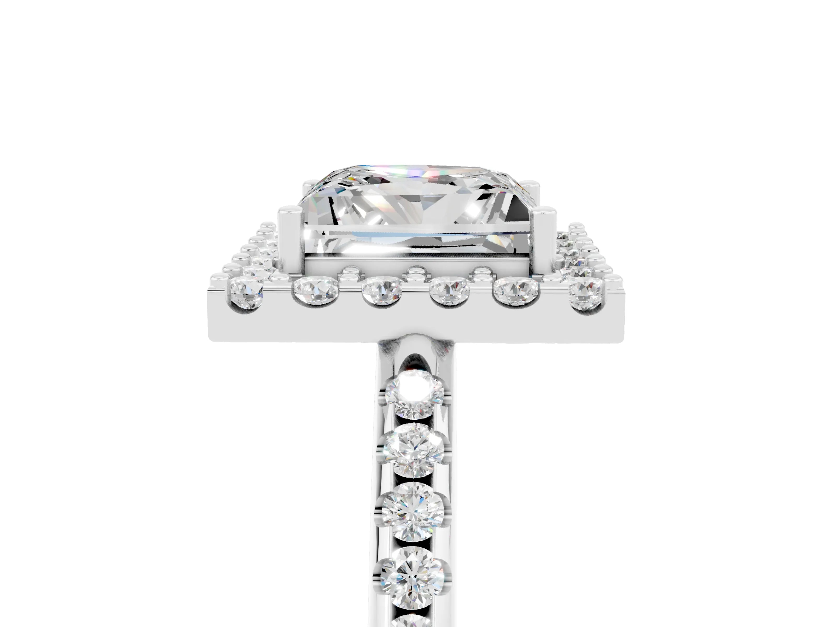 White gold Princess Cut Moissanite Pavé Halo Ring with Four-Prong Setting_41