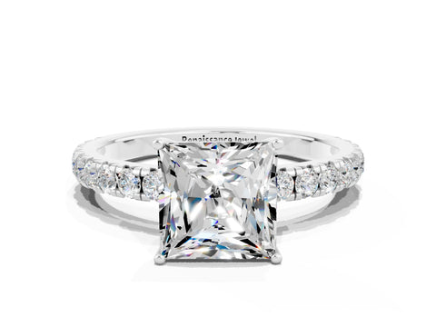 White gold Princess Cut Moissanite Pavé Solitaire Engagement Ring with Four-Prong Setting_12