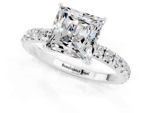 White gold Princess Cut Moissanite Pavé Solitaire Engagement Ring with Four-Prong Setting_13