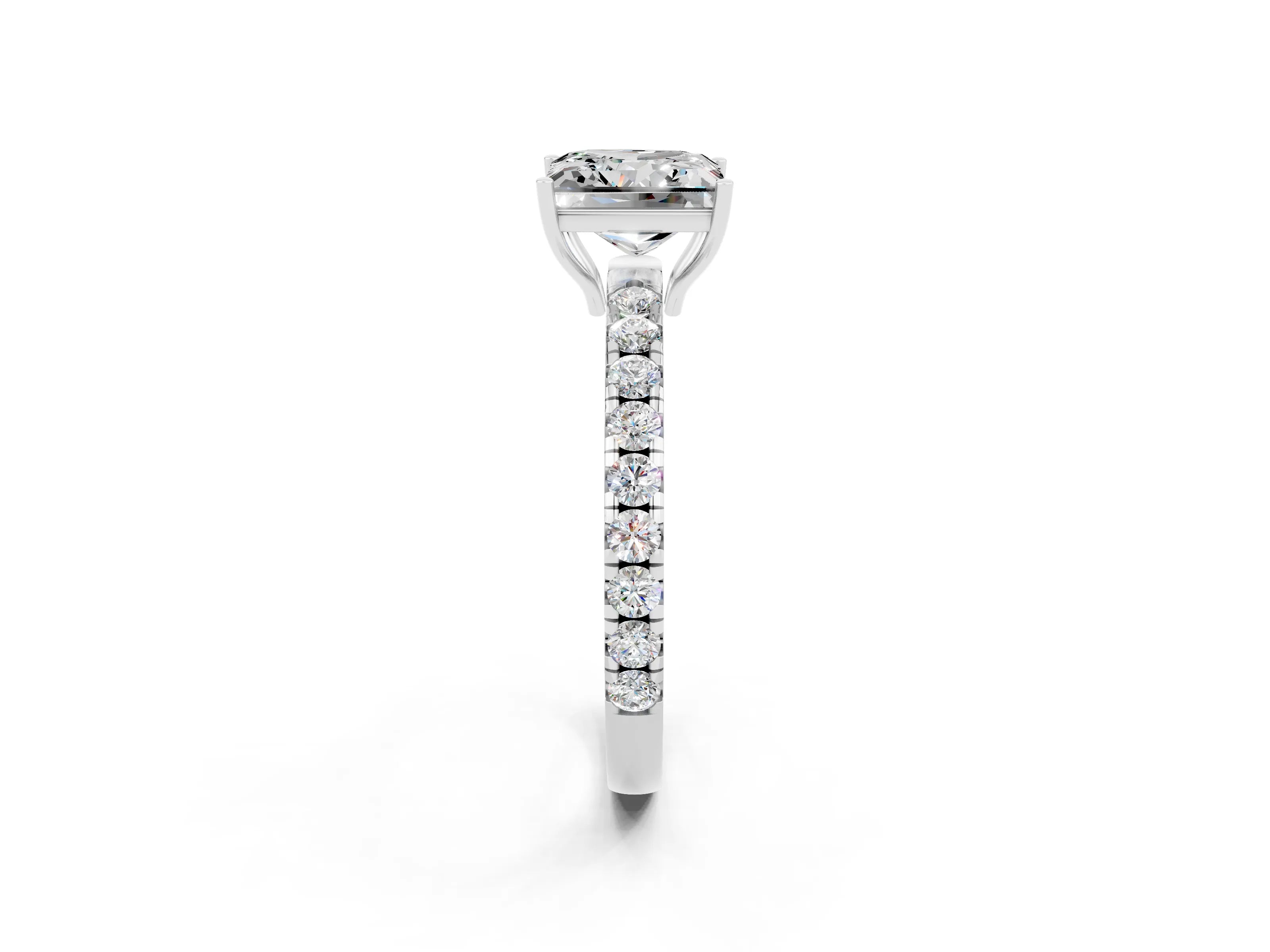 White gold Princess Cut Moissanite Pavé Solitaire Engagement Ring with Four-Prong Setting_14