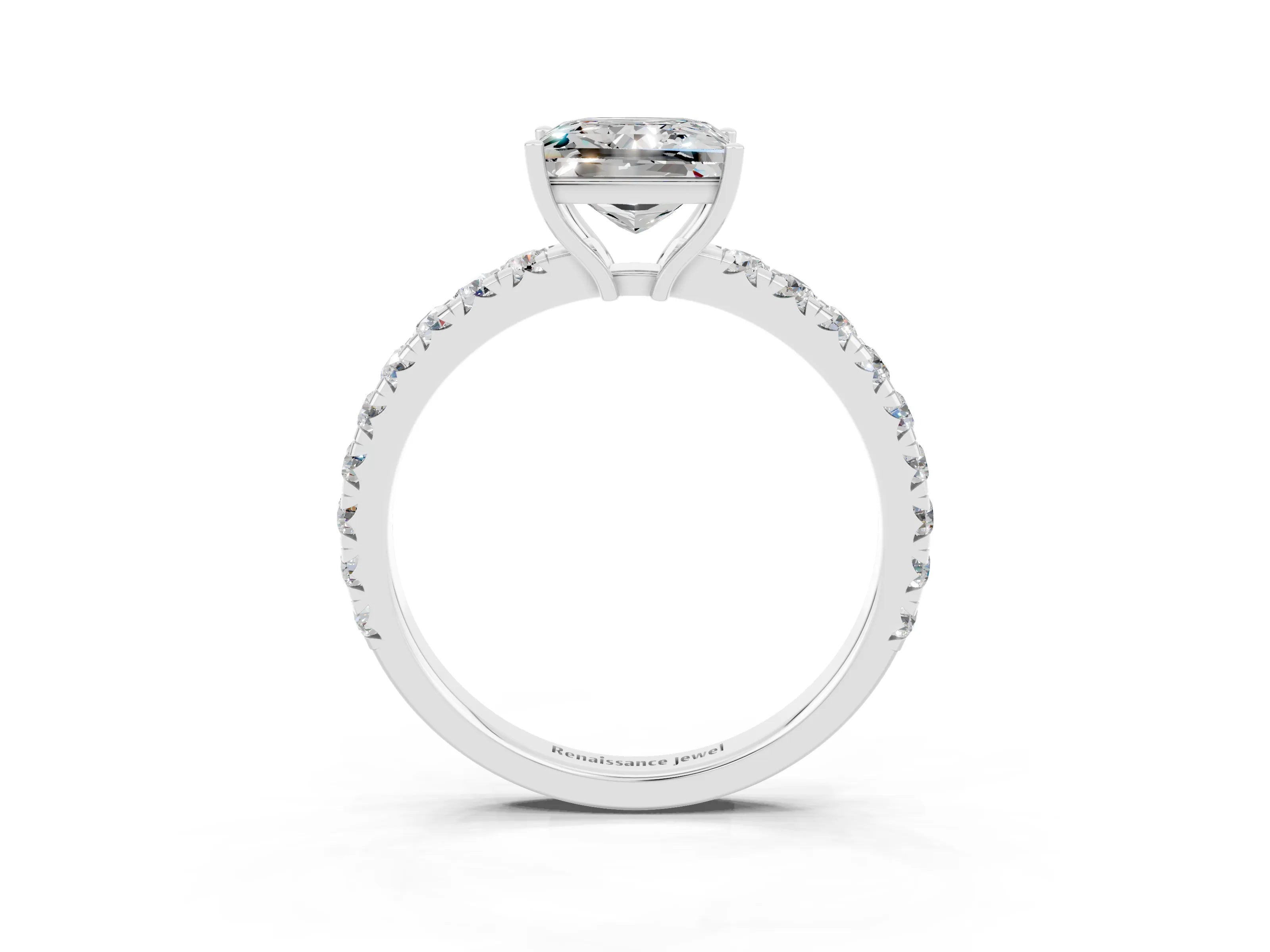 White gold Princess Cut Moissanite Pavé Solitaire Engagement Ring with Four-Prong Setting_15