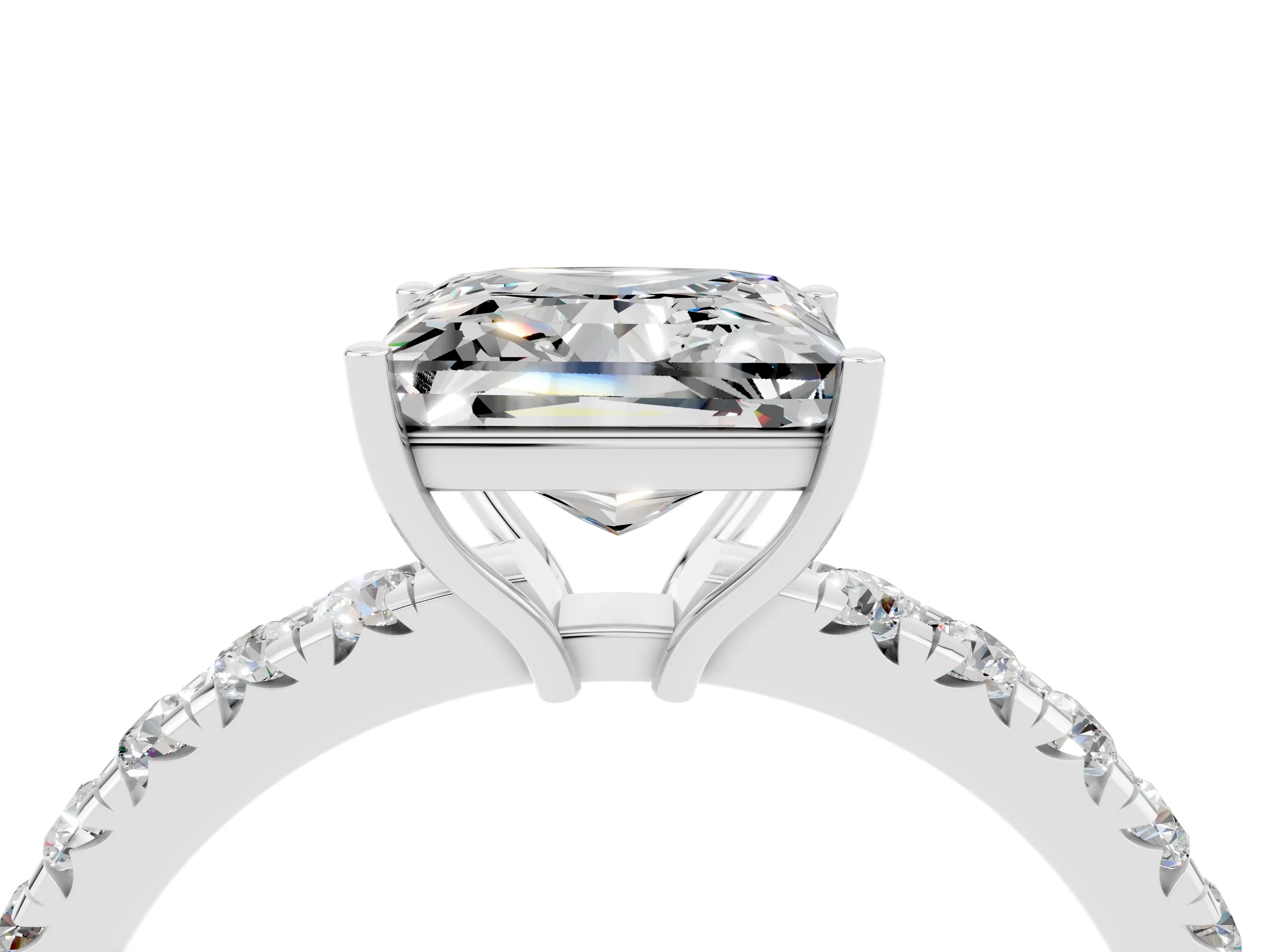 White gold Princess Cut Moissanite Pavé Solitaire Engagement Ring with Four-Prong Setting_16