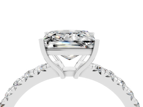 White gold Princess Cut Moissanite Pavé Solitaire Engagement Ring with Four-Prong Setting_16
