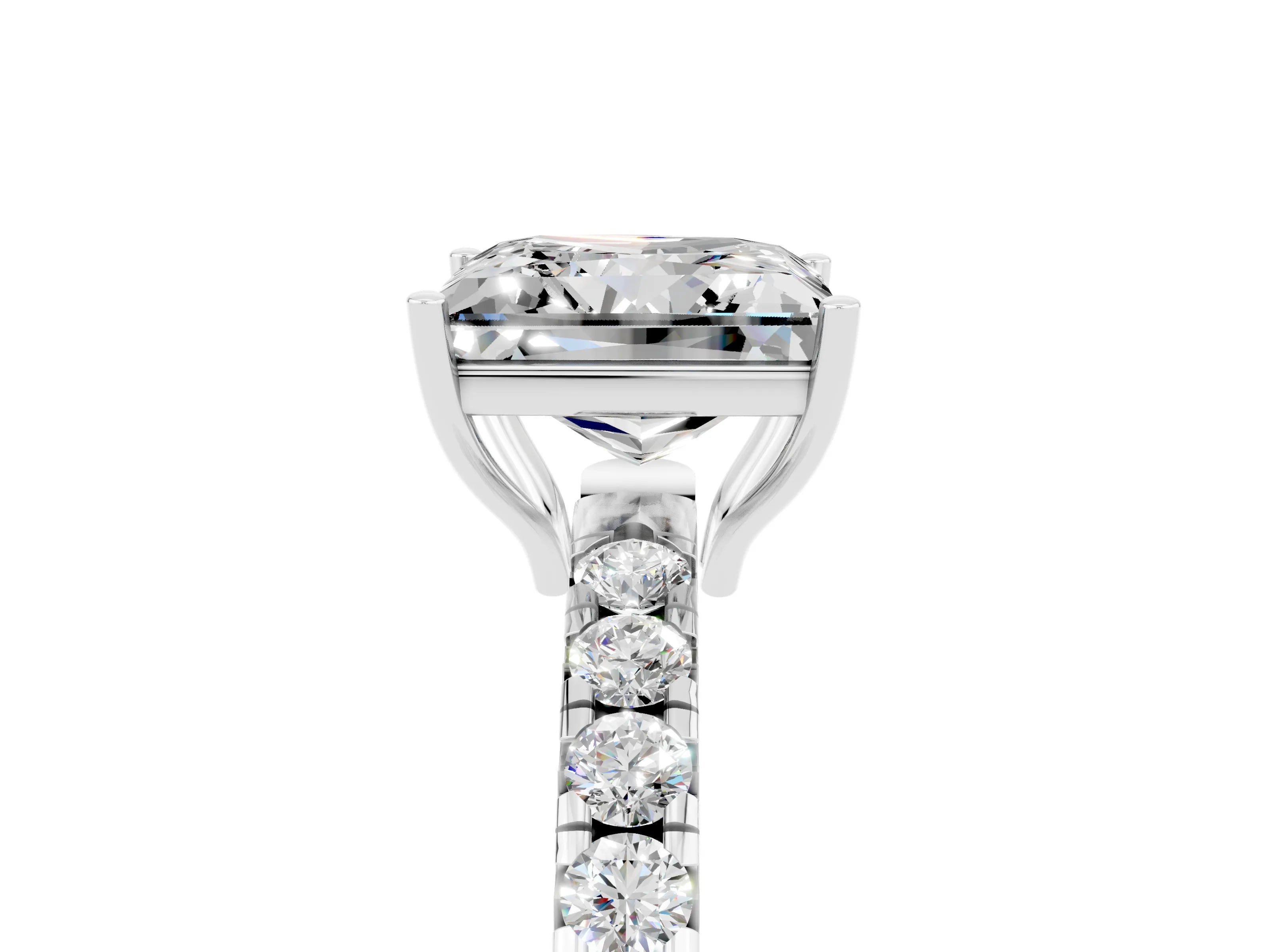 White gold Princess Cut Moissanite Pavé Solitaire Engagement Ring with Four-Prong Setting_17