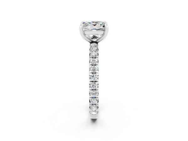 Platinum Princess Cut Moissanite Pavé Solitaire Ring with Round Band and Prong Setting