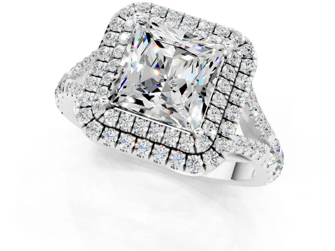 White gold Princess Cut Moissanite Pavé Split Shank Double Halo Engagement Ring_1