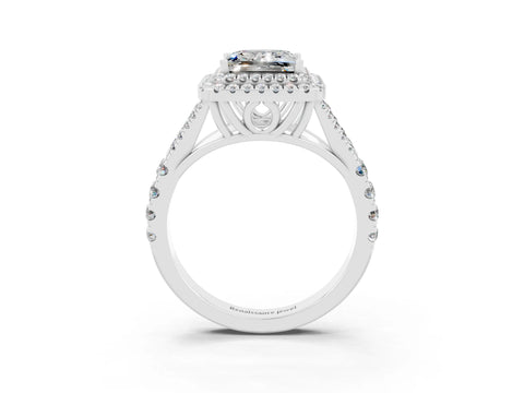 White gold Princess Cut Moissanite Pavé Split Shank Double Halo Engagement Ring_3
