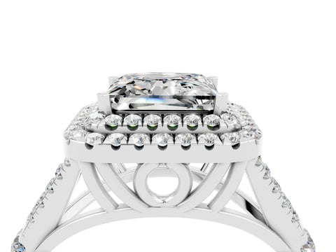 White gold Princess Cut Moissanite Pavé Split Shank Double Halo Engagement Ring_4