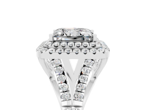 White gold Princess Cut Moissanite Pavé Split Shank Double Halo Engagement Ring_5