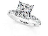 White gold Princess Cut Moissanite Pave Band Solitaire Ring with Four-Prong Setting_25