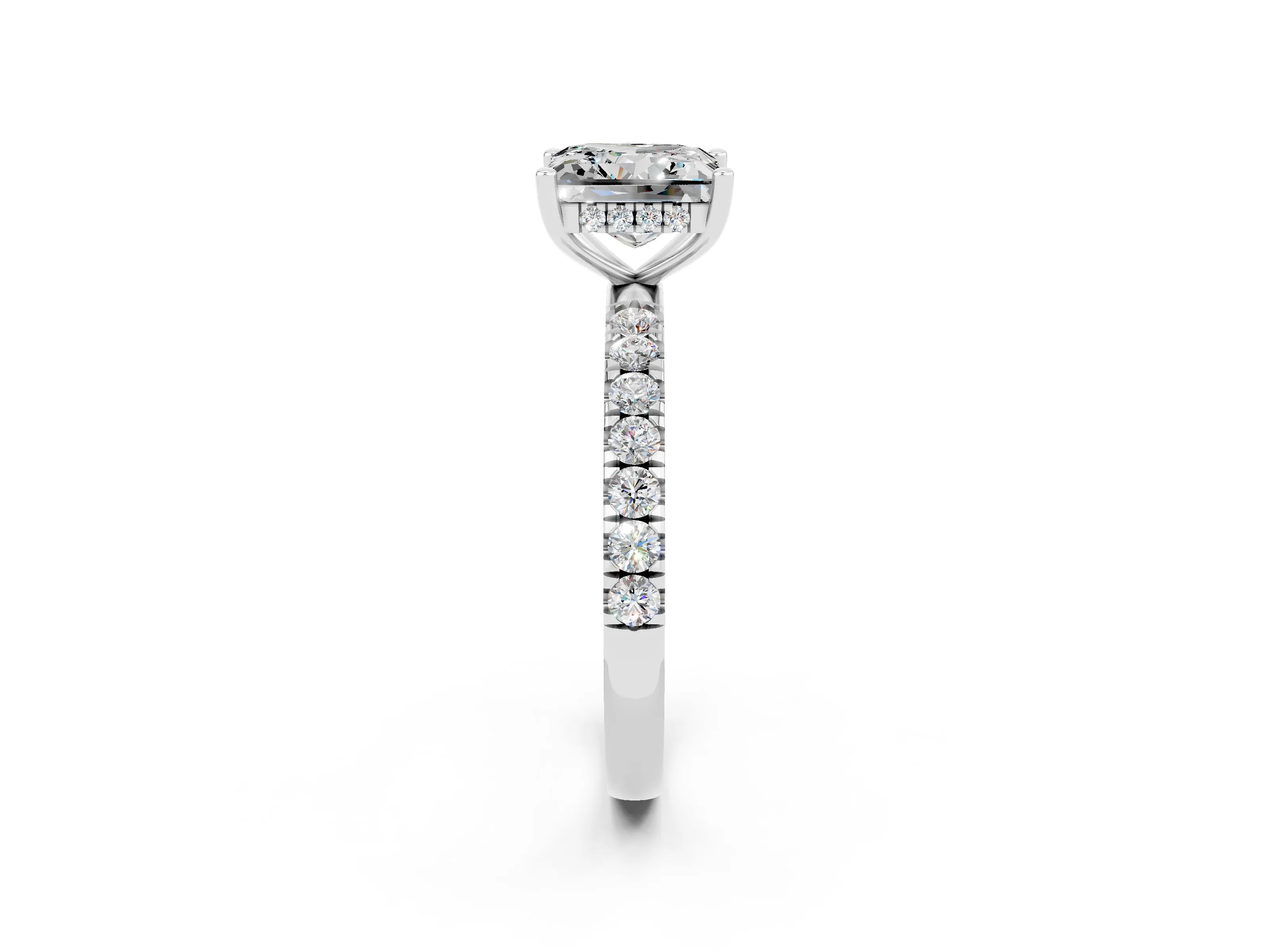 White gold Princess Cut Moissanite Pave Band Solitaire Ring with Four-Prong Setting_26