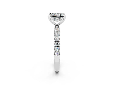 White gold Princess Cut Moissanite Pave Band Solitaire Ring with Four-Prong Setting_26