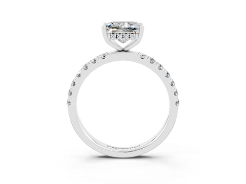 White gold Princess Cut Moissanite Pave Band Solitaire Ring with Four-Prong Setting_27