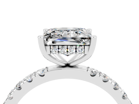 White gold Princess Cut Moissanite Pave Band Solitaire Ring with Four-Prong Setting_28