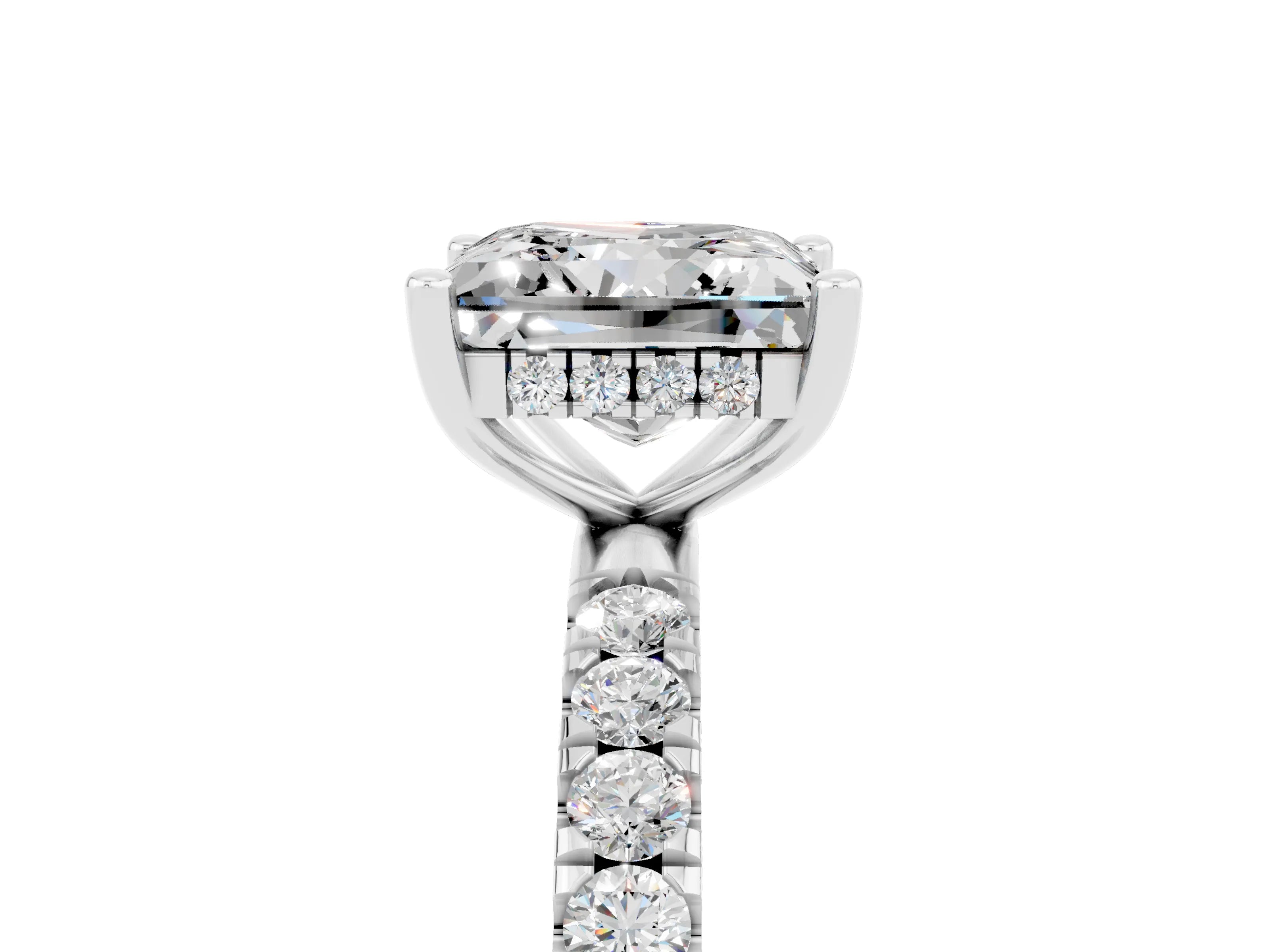 White gold Princess Cut Moissanite Pave Band Solitaire Ring with Four-Prong Setting_29