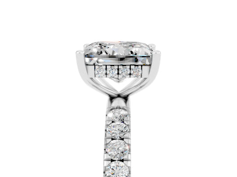 White gold Princess Cut Moissanite Pave Band Solitaire Ring with Four-Prong Setting_29
