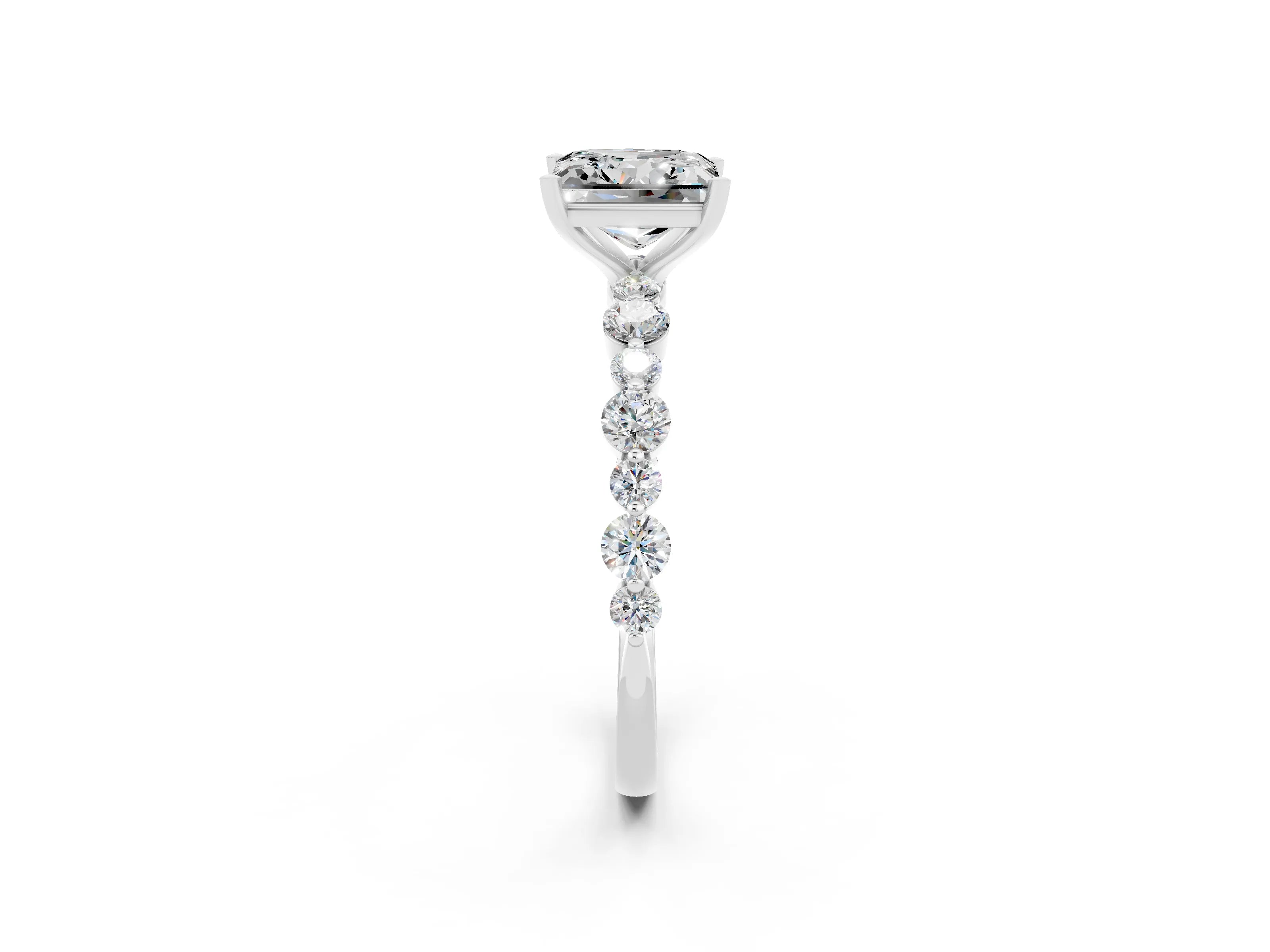 White gold Princess Cut Moissanite Prong Set Engagement Ring with Pavé Band_2
