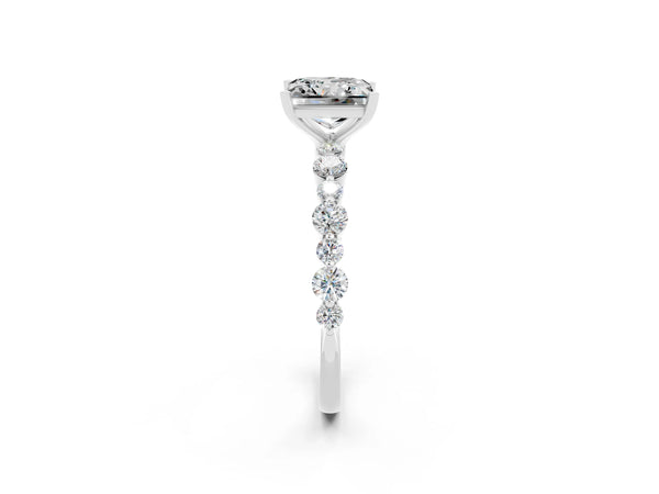 Platinum Princess Cut Moissanite Prong Set Engagement Ring with Pavé Band