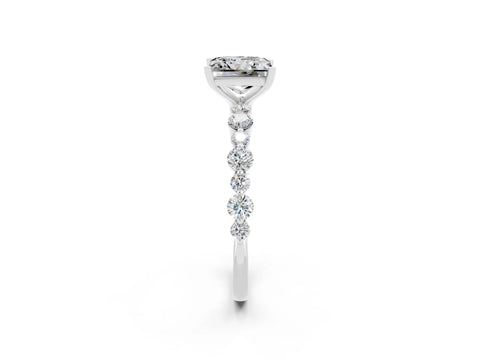 White gold Princess Cut Moissanite Prong Set Engagement Ring with Pavé Band_2