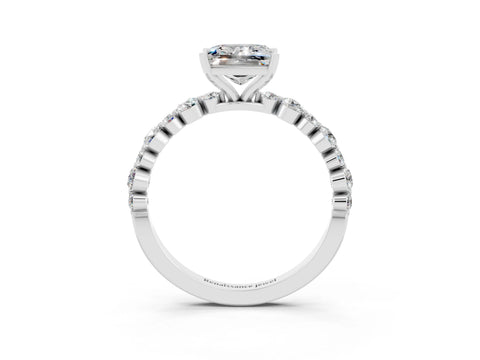 White gold Princess Cut Moissanite Prong Set Engagement Ring with Pavé Band_3