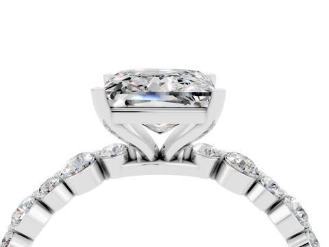 White gold Princess Cut Moissanite Prong Set Engagement Ring with Pavé Band_4