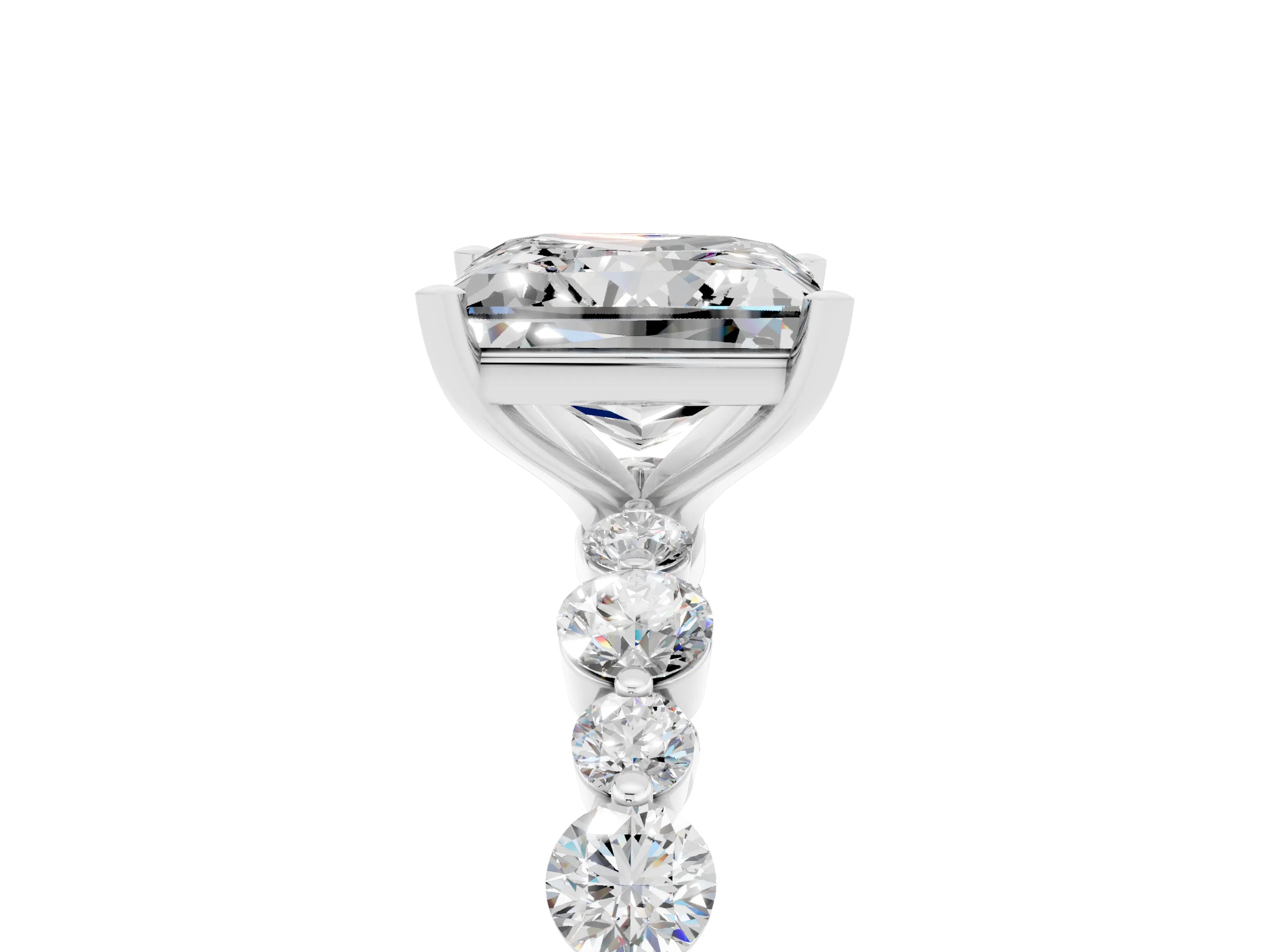 White gold Princess Cut Moissanite Prong Set Engagement Ring with Pavé Band_5