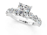 White gold Princess Cut Moissanite Prong Setting with Side Stones on a Pave Band_1