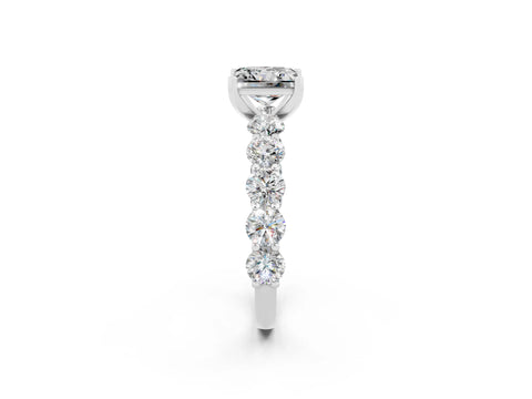 White gold Princess Cut Moissanite Prong Setting with Side Stones on a Pave Band_2