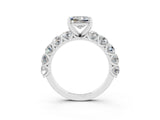 White gold Princess Cut Moissanite Prong Setting with Side Stones on a Pave Band_3