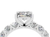 White gold Princess Cut Moissanite Prong Setting with Side Stones on a Pave Band_4
