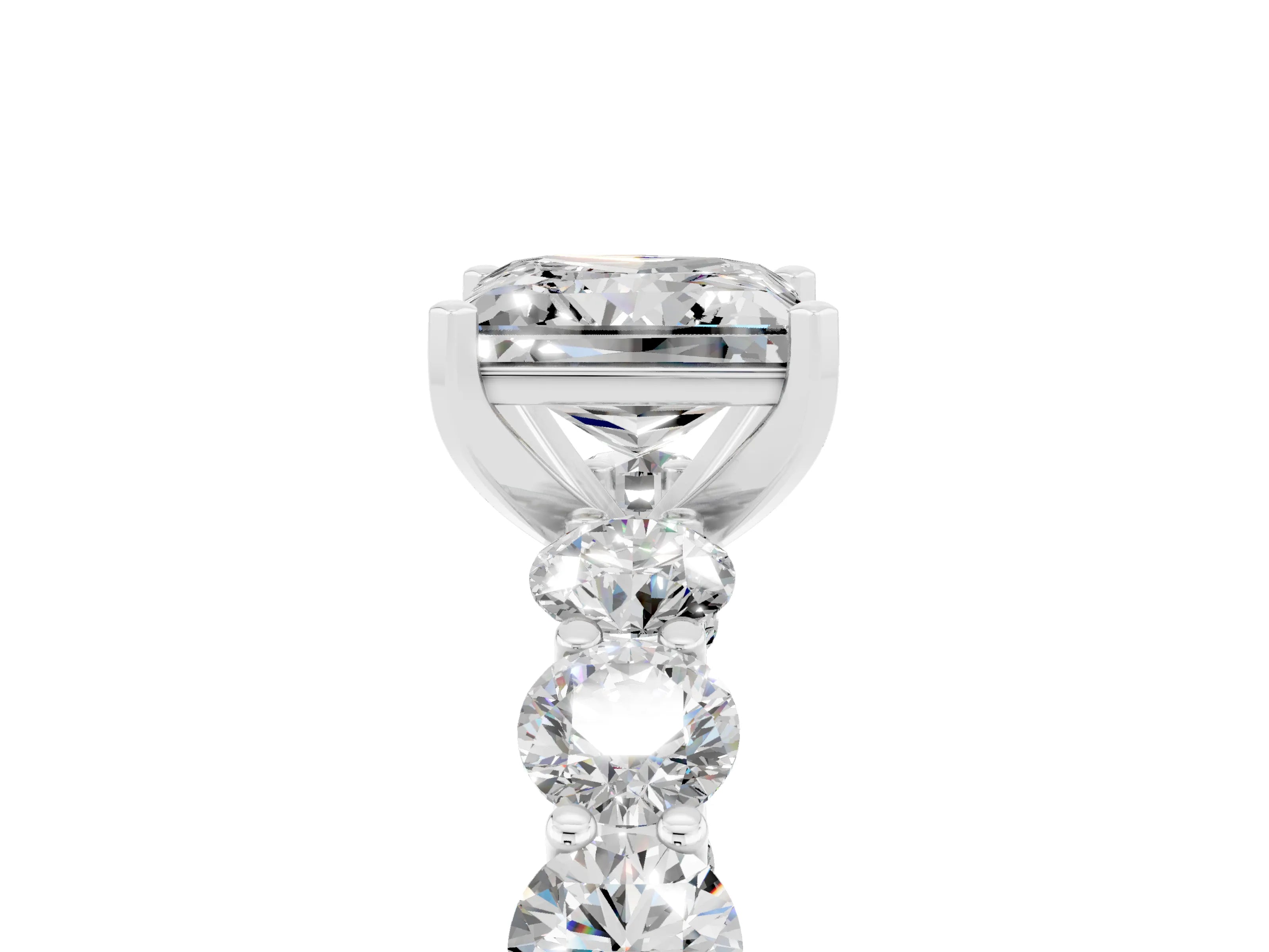 White gold Princess Cut Moissanite Prong Setting with Side Stones on a Pave Band_5